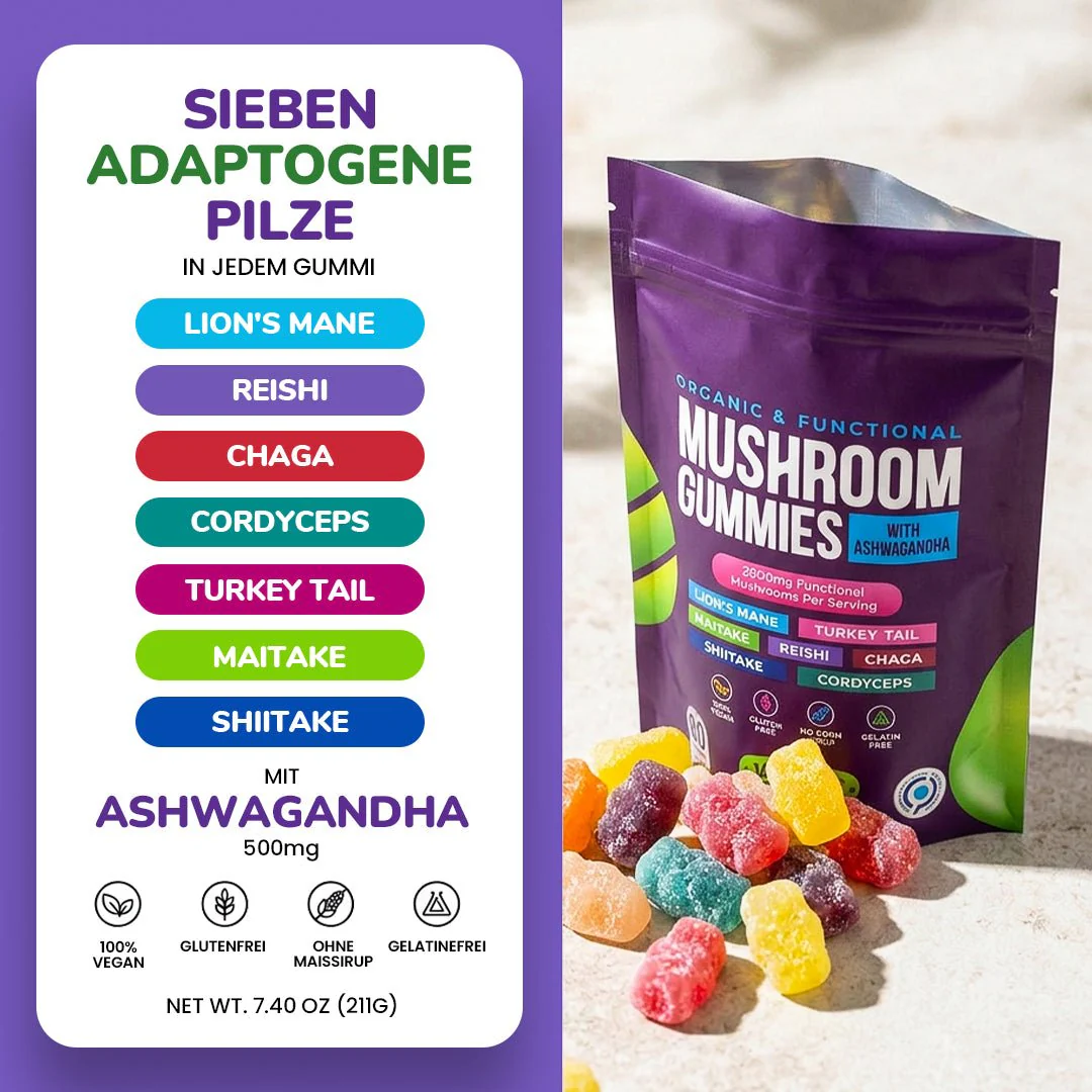 Focus & Calm Mushroom Gummies – 2500mg mit Lion’s Mane & Ashwagandha (80 pcs) - Image 3