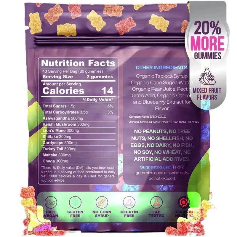 Focus & Calm Mushroom Gummies – 2500mg mit Lion’s Mane & Ashwagandha (80 pcs) - Image 9